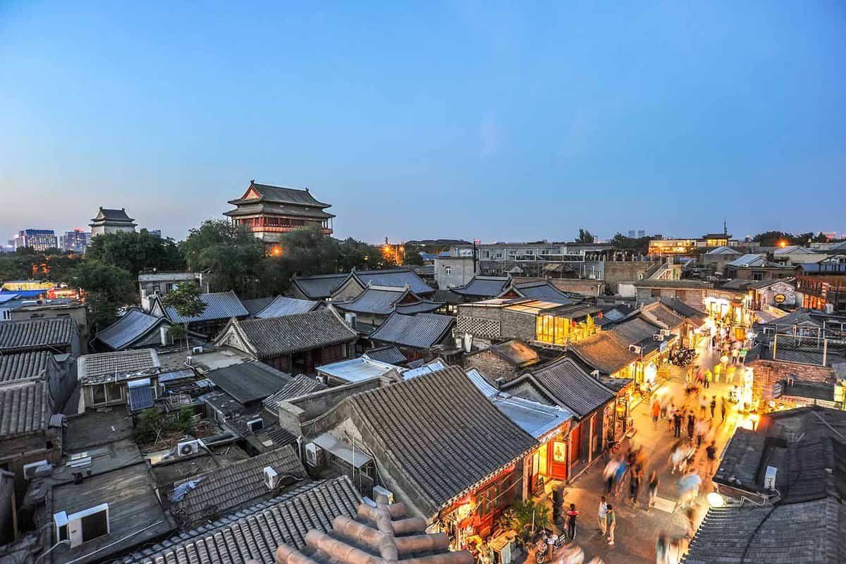 Beijing hutong neighborhood at dusk